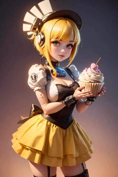 FNA chica half robotic chick, holding a cupcake,