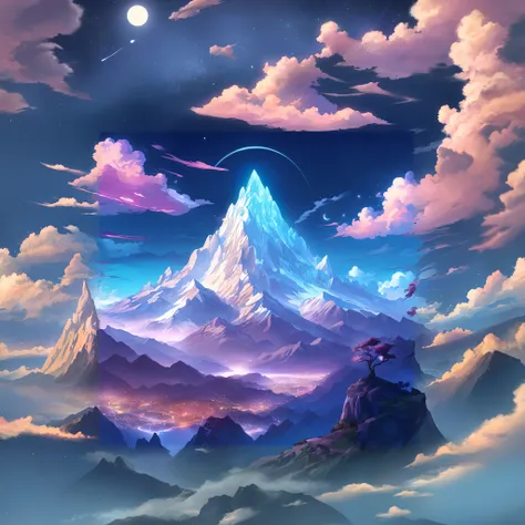 With mountains as a backdrop，Mountains with moon in the sky, 4k highly detailed digital art, 8K high quality detailed art, 4K detailed digital art, Anime art wallpaper 8 K, Beautiful art UHD 4 K, Concept art wallpaper 4K, anime landscape wallpapers, Anime ...