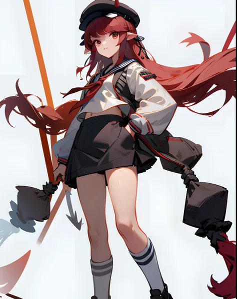 cropped shoulders，knee length socks，stand up，with a hat on，standing straight，leather shoes，a sailor suit