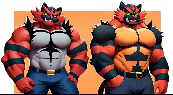 Pokemon Character, Pokémon, Pokemon, Pokémon incineroar, Incineroar musculoso, cuerpo humano, cuerpo musculoso, traje de cuero