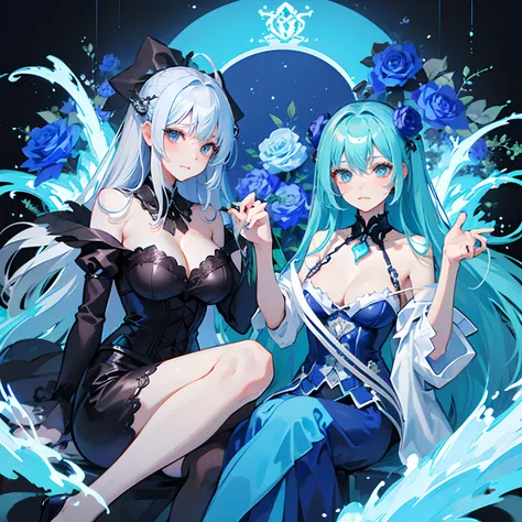 Gothic，Ice blue super long hair，Tsundere，Blue rose