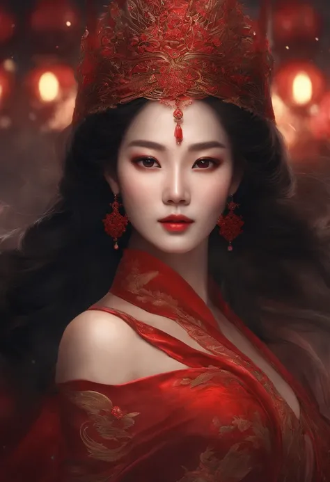 a close up of a woman in a red dress with a veil, a character portrait inspired by Lan Ying, cgsociety contest winner, Fantasy art, a beautiful fantasy empress, Palace ， A girl in Hanfu, The art in the style of Guvez