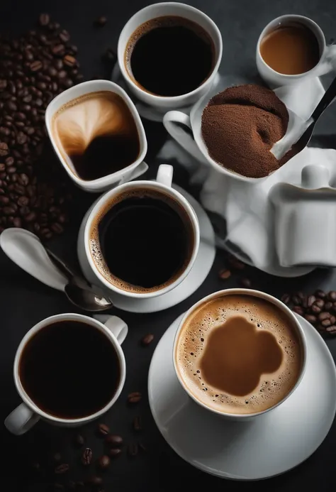 In the center of the picture is a coffee cup，The whole picture is divided into two halves, half dark and half light