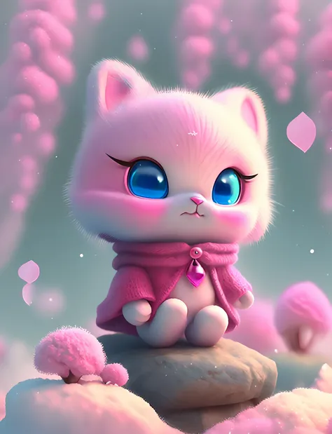 Anime cat with blue eyes and pink ears standing on a rock, cute detailed digital art, Adorable Digital Painting, Cute digital art, fursona art, furry art, cute artwork, ahri, cute detailed artwork, furry art!!!, portrait of ahri, very very beautiful furry ...