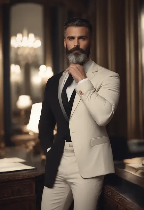 Homme en costume, un peu barbu, Wear a black business suit, Neat model, Montrer son visage, Photo de profil professionnelle, Business Wear, Office Wear, high resolucion, tmasterpiece, beste-Qualit, intricate high detail, highly detailed, mise au point nett...