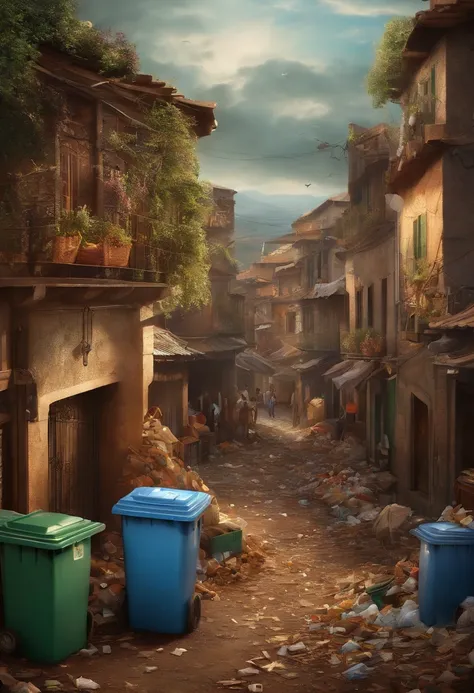 An illustration that symbolizes the impact of the garbage collection rate on society An image that represents the increase in the garbage collection rate in a country town