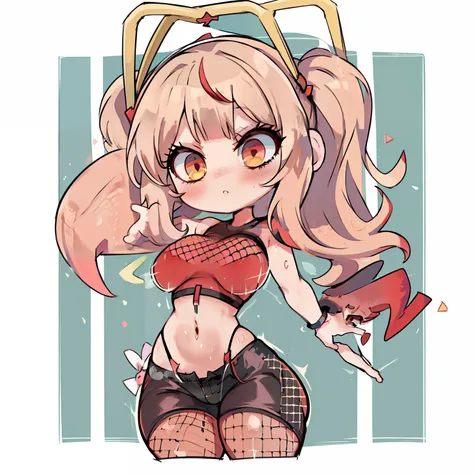 girl 1 (loli, tanned skin, crop top, short shorts, fishnets, eyeshadow, blond hair, brown eyes, gyaru style) kissing girl 2 (lol...