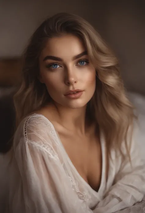 Arafed woman completely , fille sexy aux yeux bleus, ultra realist, Meticulously detailed, Portrait Sophie Mudd, cheveux blonds et grands yeux, selfie of a young woman, Yeux de chambre, Violet Myers, sans maquillage, maquillage naturel, looking straight at...