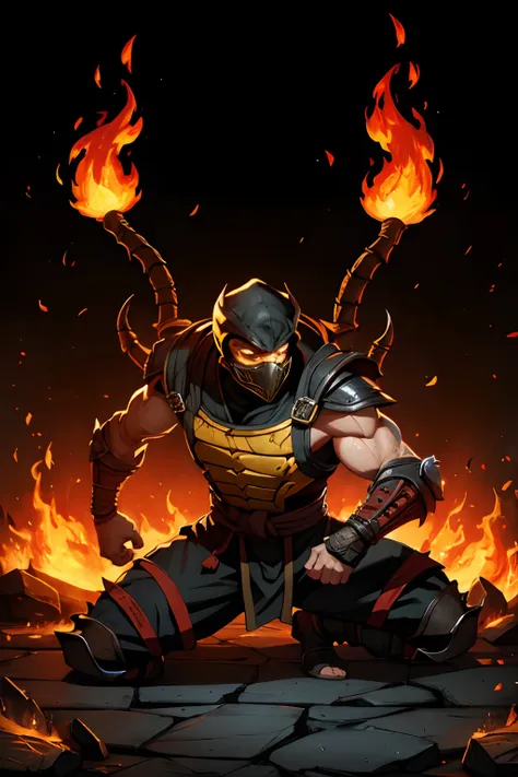 mortal kombat scorpion surrounded by flames