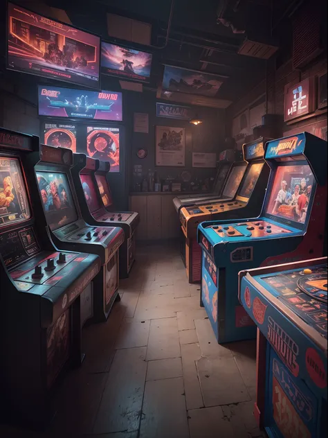 photore (Arcade machines from the 1970s), (Arcade consoles: 1.3), （A game hall in a small Chinese town in the 1970s）, 1978 shooting masterpiece《SPACE INVADERS（Space Invaders）》, Retro, Nostalgic,,Game scene graph,Antique,Rustic,historic,retrowave,circuit,Et...