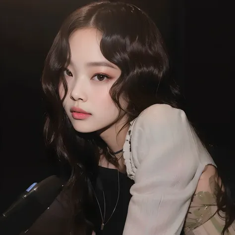 imagen de una mujer con el pelo largo y una chaqueta de cuero, blackpink jennie, retrato de jossi de blackpink, jossi de blackpi...