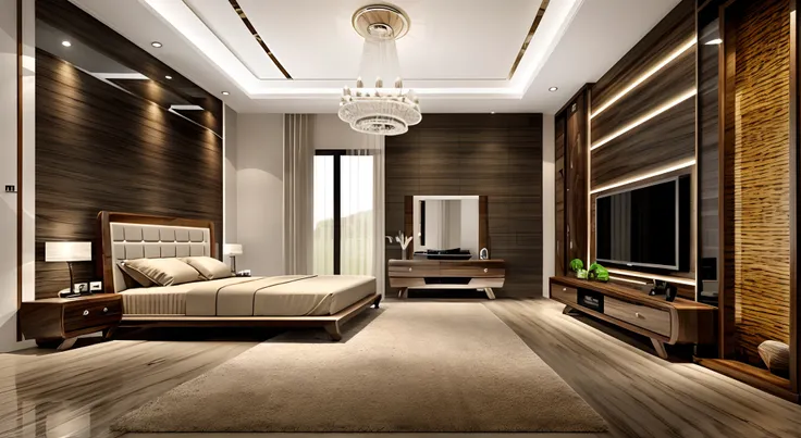 luxurious modern bedroom with furniture made of walnut wood in dong price style