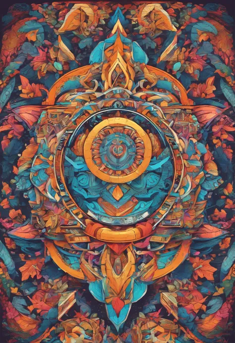 ２Vivid color drawing of cool axe-based mandalas of one