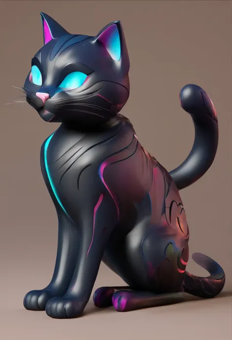 (best quality, highres:1.2),ultra-detailed,close-up,toy cat,vinyl toy figurine,2 legs,vinyl action figure,black color,fine details,disney character,pixar character,Kawaii style,charming expression,adorable pose,collectible item,vibrant colors,fun design,de...