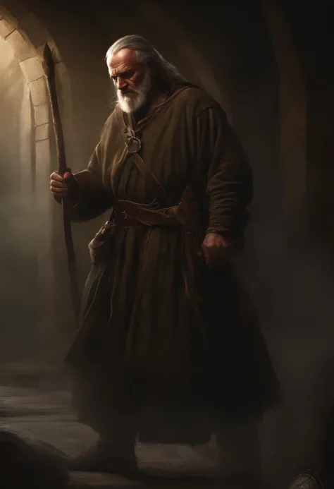 Style by Style Style-Crypt award winning epic oil painting of an older male medieval peasant, (angry expression:1.2), sinister, evil, (backlighting:1.3), digital painting, concept art, smooth, sharp focus, rule of thirds, dark fantasy,intricate details, ar...