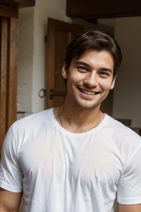 A very friendly man face smiling and wearing white t-shirt