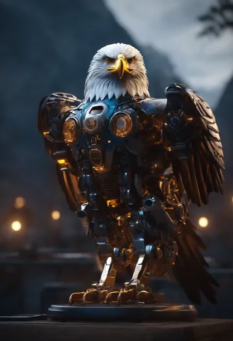 Robotic eagle, 8k unreal engine render, wires and gears, photorealistic