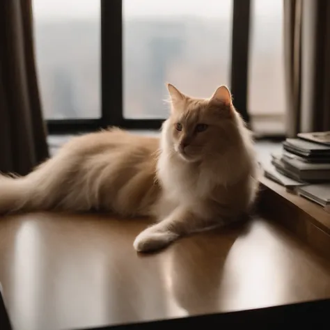 Realistic combed hairpiece, lying on the table, Fully shown in the frame, tucked into the tail, The view should be from above, Its color is warm blonde, The lighting is cool white, There should be only hair in the frame without a person