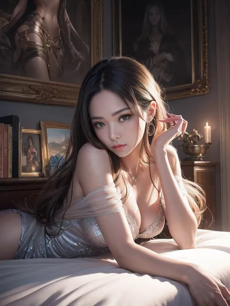 masutepiece、top-quality、ultra-definition、masutepiece、hight resolution、crisp photos、Beautiful One Woman、Beautiful face、Woman in silver see-through dress,Queens Wand、Real Art Station, detailed fantasy art, Stunning character art, Beautiful exquisite characte...