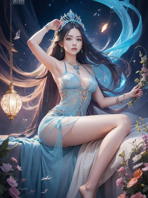 masutepiece、top-quality、ultra-definition、masutepiece、hight resolution、crisp photos、Woman in light blue see-through dress,Queens Wand、Real Art Station, detailed fantasy art, Stunning character art, Beautiful exquisite character art, Extremely detailed, Exqu...