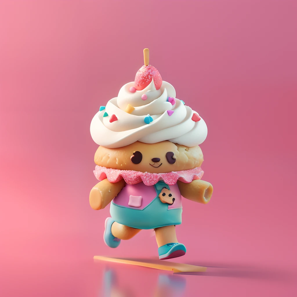 pfps with sprinkles and cupcakes with two hotdog shaped sprinkles inside the cupcake and a lifesize chuu figure holding the cupcake while running and eating donuts !