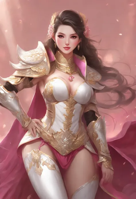 a sexy woman in a white gold and pink lotus lace armor skirt, chengwei pan on artstation, by Yang J, detailed fantasy art, stunning character art, fanart best artstation, epic exquisite character art, beautiful armor, extremely detailed artgerm, detailed d...