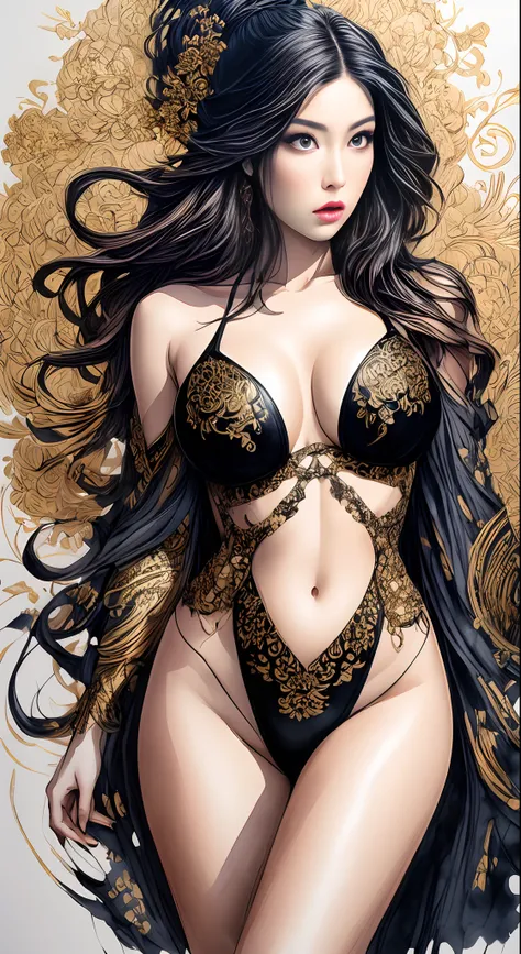 （tmasterpiece，top Quority，best qualtiy，offcial art，Beautiful and aesthetic：1.2），（1girll），Long hair and flesh，revealing breasts，Bare genitalia， Bulge，Camel toes，Desire for dissatisfaction，legs separated，Sexy gesture，Extremely detailed，Colorful，highestdetail...