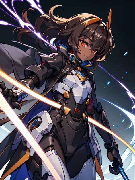 masterpiece, highres, honkai impact 3, herrscher sirin, dark skin, medium hair, dark brown hair, shota, (flat chest), orange eye...