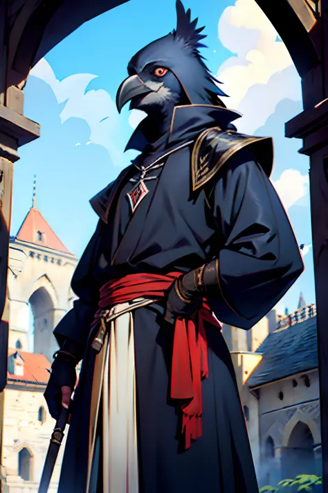 Kenku are feathered humanoids, Similar to a crow, Rogue Clothes, knave, Assassin, assassin, Medieval Assassin Clothes, Humonoid, Furry, crow