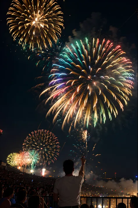 Colorful fireworks at a show to say "MIGUEL"