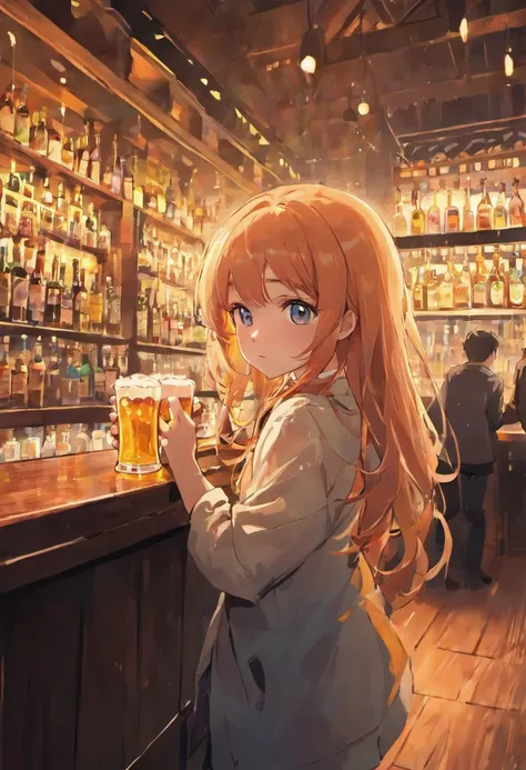 A girl with a beer bar