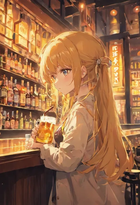 A girl with a beer bar