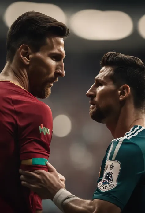 Lionel Messi fighting Christiano Ronaldo