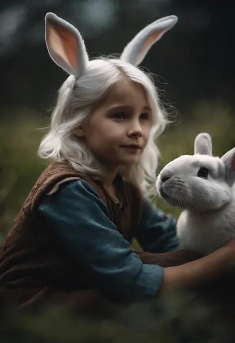 White Hair Girl, Child,Rabbit, Half Dragon