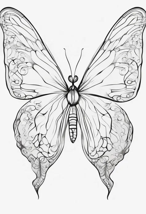 Butterfly, cartoon style, thick lines, no color, white background, strokes only.