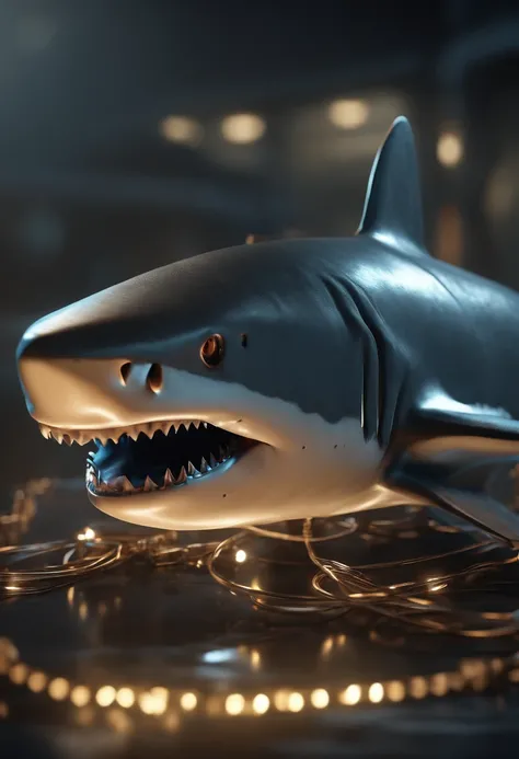 Robotic shark, 8k unreal engine render, wires and gears, photorealistic