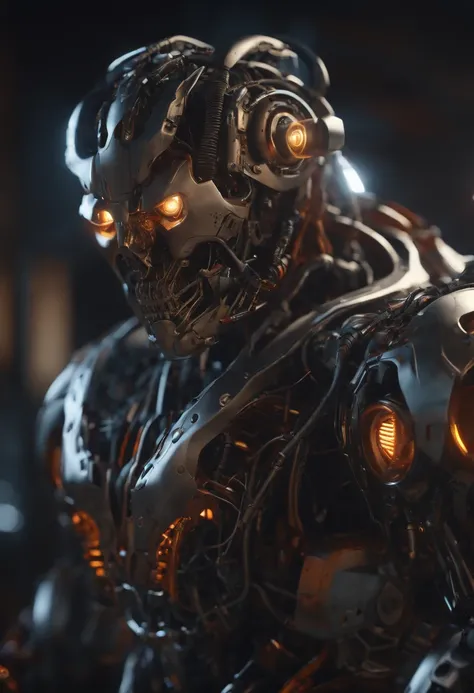 Robotic demon, 8k unreal engine render, wires and gears, photorealistic