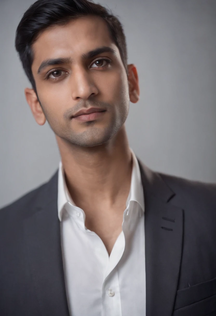 30 year old Indian man with short black hair in a business suit, shaved, portrait, looking directly at the camera, headshot, professional photo, corporate portrait, professional profile picture, headshot photograph