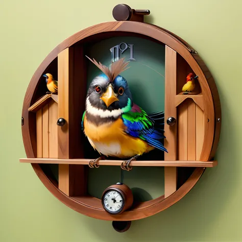 Cuckoo clock bird with wooden mask