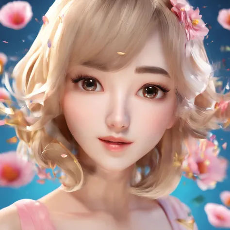 ((top-quality, 8K)), (Realistic), (Face Focus: 1.1), (blanche: 1.3), 18year old、Kawaii Girl, short-hair, 
Hair fluttering in the wind, Facing to the side, Look up at your face, Eyes closed, (Sleeveless: 1.1)、Skirt, D Cup Breasts,Countless petals are fallin...