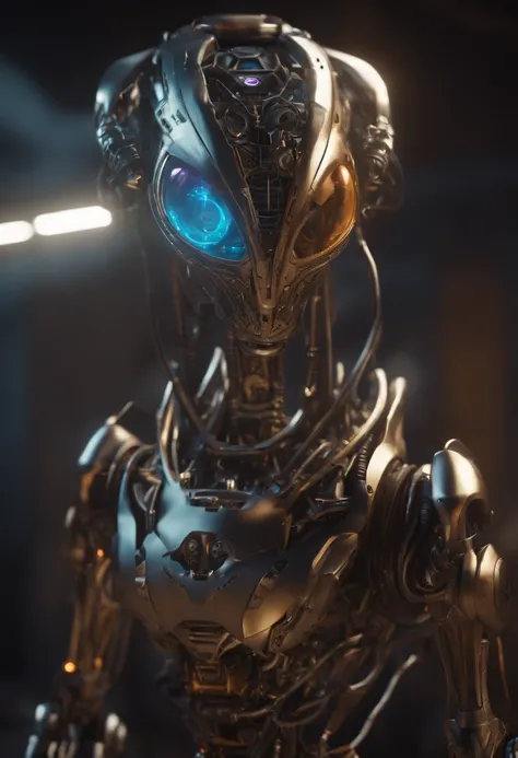 Robotic alien, 8k unreal engine render, wires and gears, photorealistic