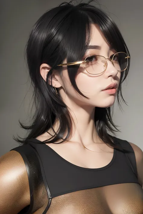 arafed woman with a black top and a gold circle glasses, photorealistic girl render, soft portrait shot 8 k, 8k portrait render, 3 d realistic, detailed beauty portrait, detailed portrait of  a girl, realistic young girl, realism style, artgerm ; 3d unreal...