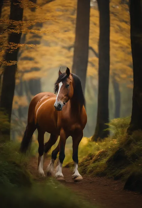 criar imagem em 4k, garota media, peitos grande, cabelo loiro comprido, altura 1,80m, japonesa, andando a cavalo, no meio da floresta