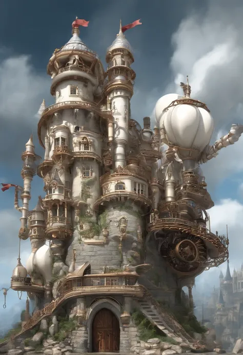 (White background,Leave all sides blank,Howls Moving Castle:1.35),(Intricate steampunk castle,tire,Tentacle,Cable,Artificial intelligence,Huge mechanical feet with castle,Cyberpunk mechanical claws:1.45),Psychedelic gorgeous surrealist composition，A wonder...