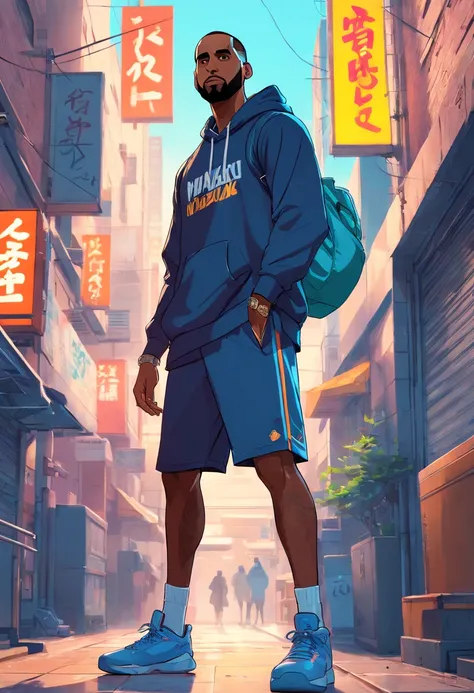 lebron james cup head art style, graffiti, full body illustration Kobe Bryant in silhouette, wearing a hoodie hip hop clothing, gangster pose, basketball in hand, minimalistic, rtx, UHD, cell shading, 32k, ray tracing, well defined, comic, digital painting...