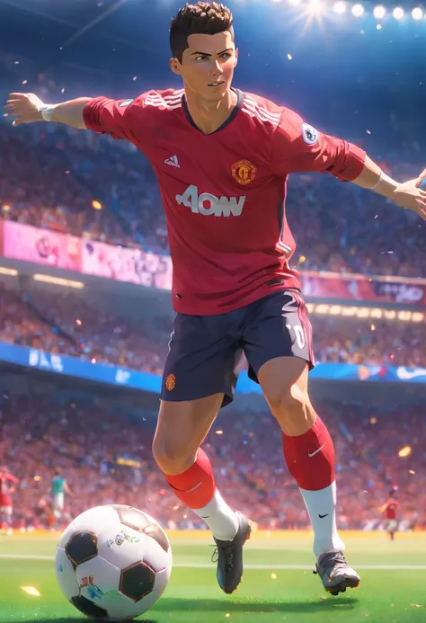 cristiano ronaldo, manchester united，(pixar style) (masterpiece:1.2) (bokeh) (best quality) (detailed skin) (detailed texture) (8k) (claymation) (cinematic lighting) (sharp focus）