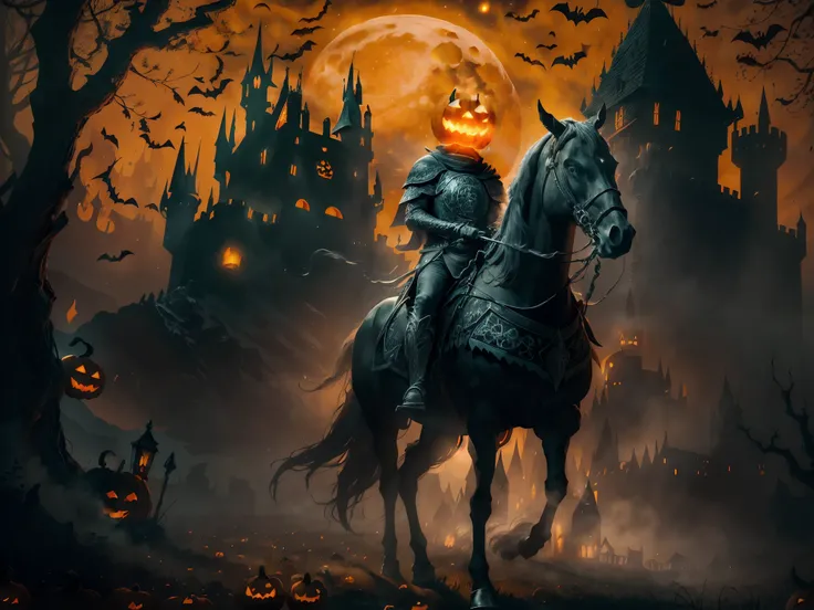 Please make a glowing jack-o-lantern glowing pumpkin, a pumpkin head attach to the neck