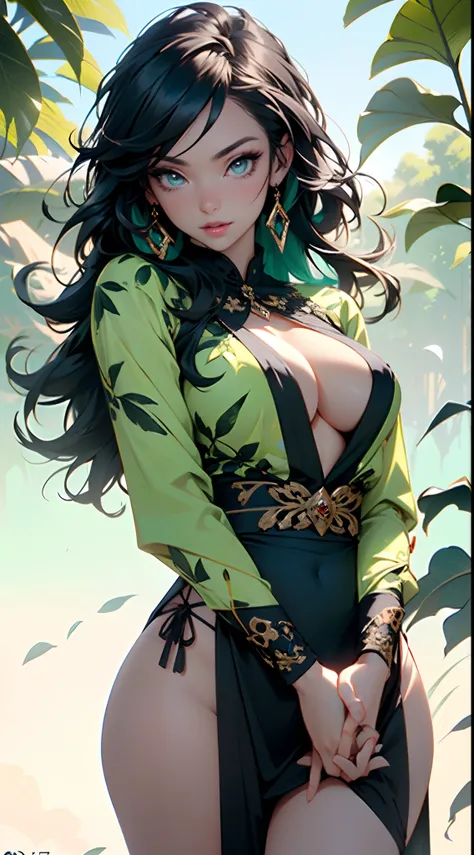 woman,1female,((milf,mom,mature,mature woman,45 years old female,adult)),((Tree Spirit,Nymph,myth)),

(large breasts:1.5),saggy breasts,(((green hair:1.4,straight hair,long hair:1.4,colored inner hair))),((green eyes,beautiful detailed eyes,half open eyes,...