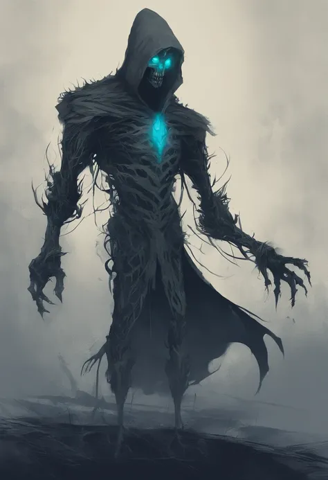 Design a spine-tingling t-shirt featuring a mysterious and sinister creature lurking in the shadows. This creature could be a monstrous figure with elongated limbs, sharp claws, and glowing eyes. Add details like a tattered cloak or bloodstains to enhance ...