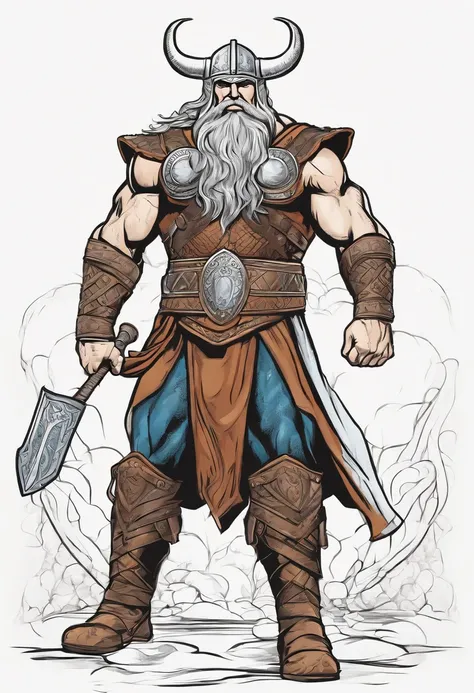 strong viking, full body, comic book style, vector, thor inspired, clear background, charismatic,